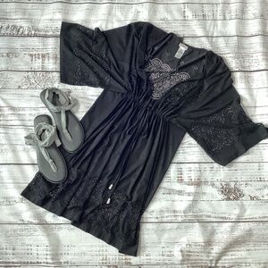 729. Dotti Black 3/4 Sleeve Eyelet Cover-Up EUC Size XL